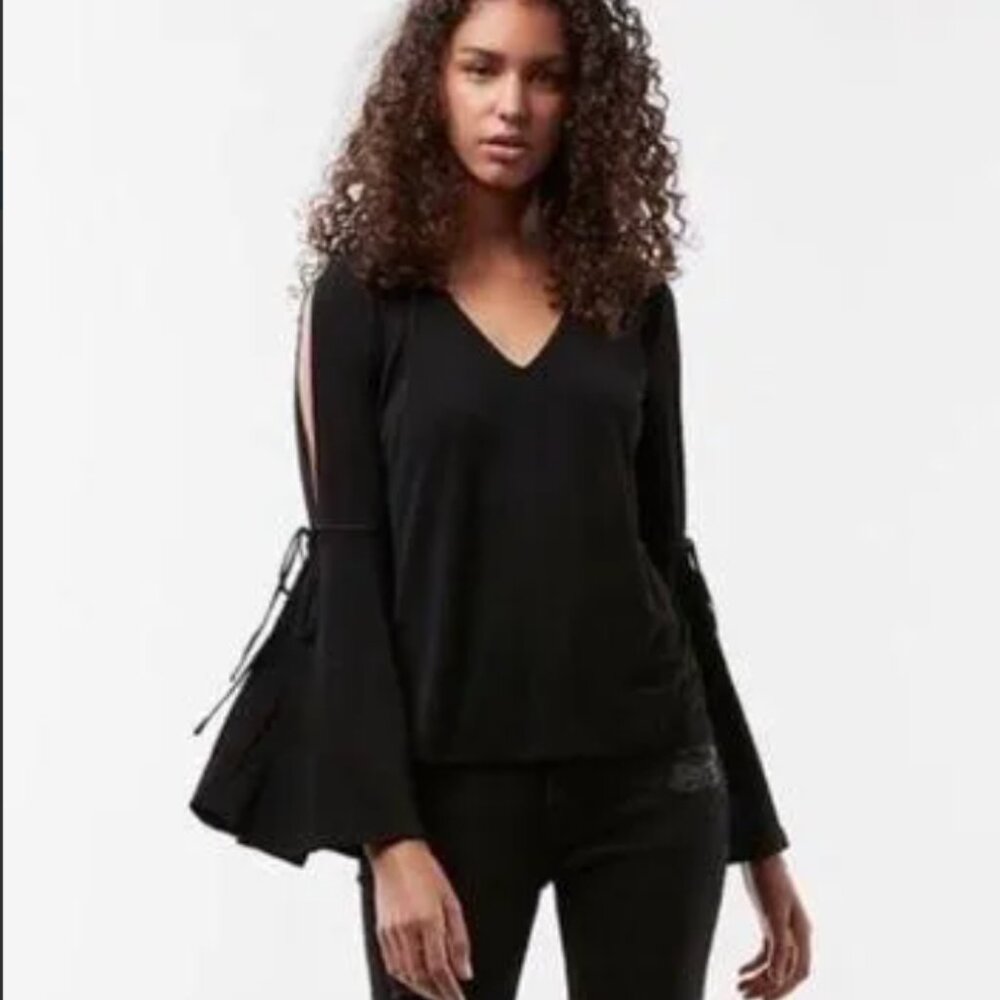 EXPRESS Black Bell Sleeve Slits V-Neck Top
